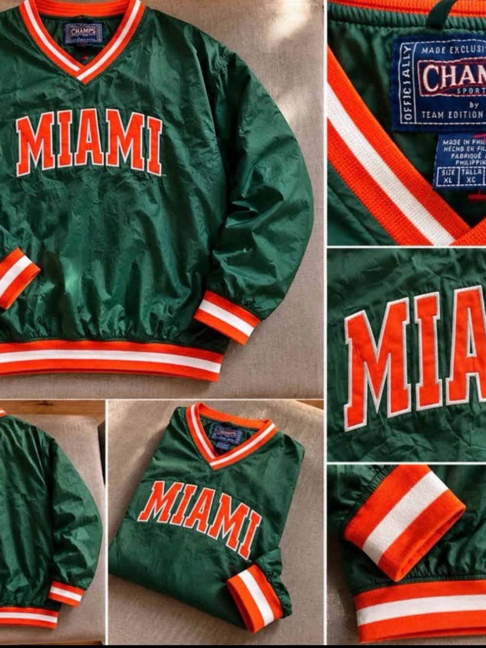 Champs VINTAGE Green Miami Pullover with Orange and White Trim